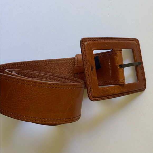 Vintage Brown Leather Belt Large Square Buckle Banana Republic - Picture 8 of 11